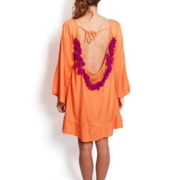 SUNDRESS Indiana Basic Dress Frill  Tassel Orange Oversized Ruffled Dress S - Picture 3 of 11
